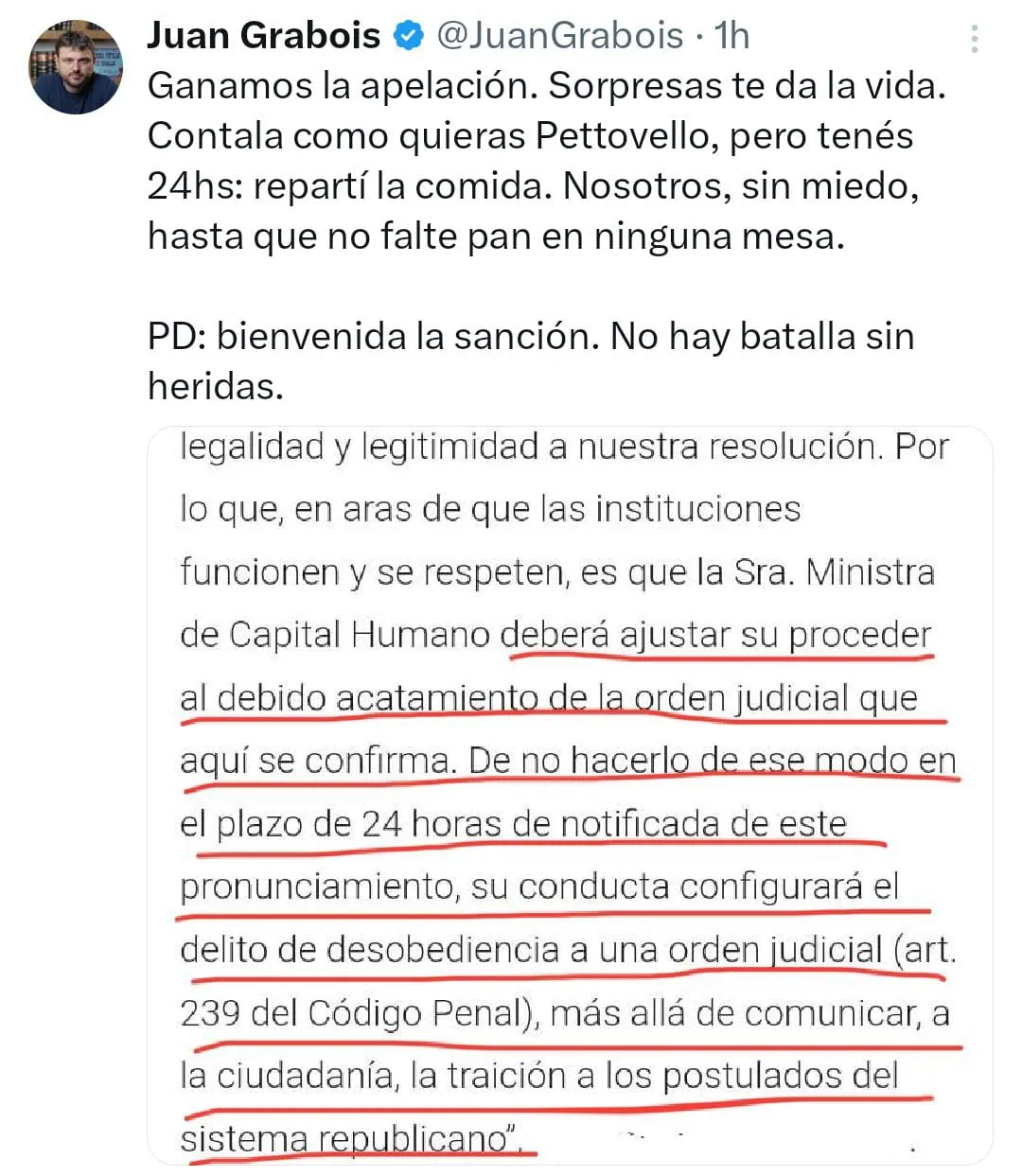 El mensaje de Grabois tras el fallo judicial por alimentos