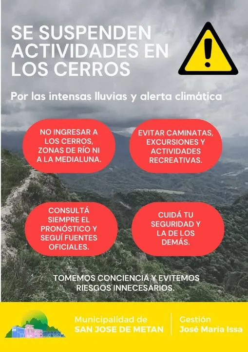 Municipalidad de Metan advierte por condiciones climaticas