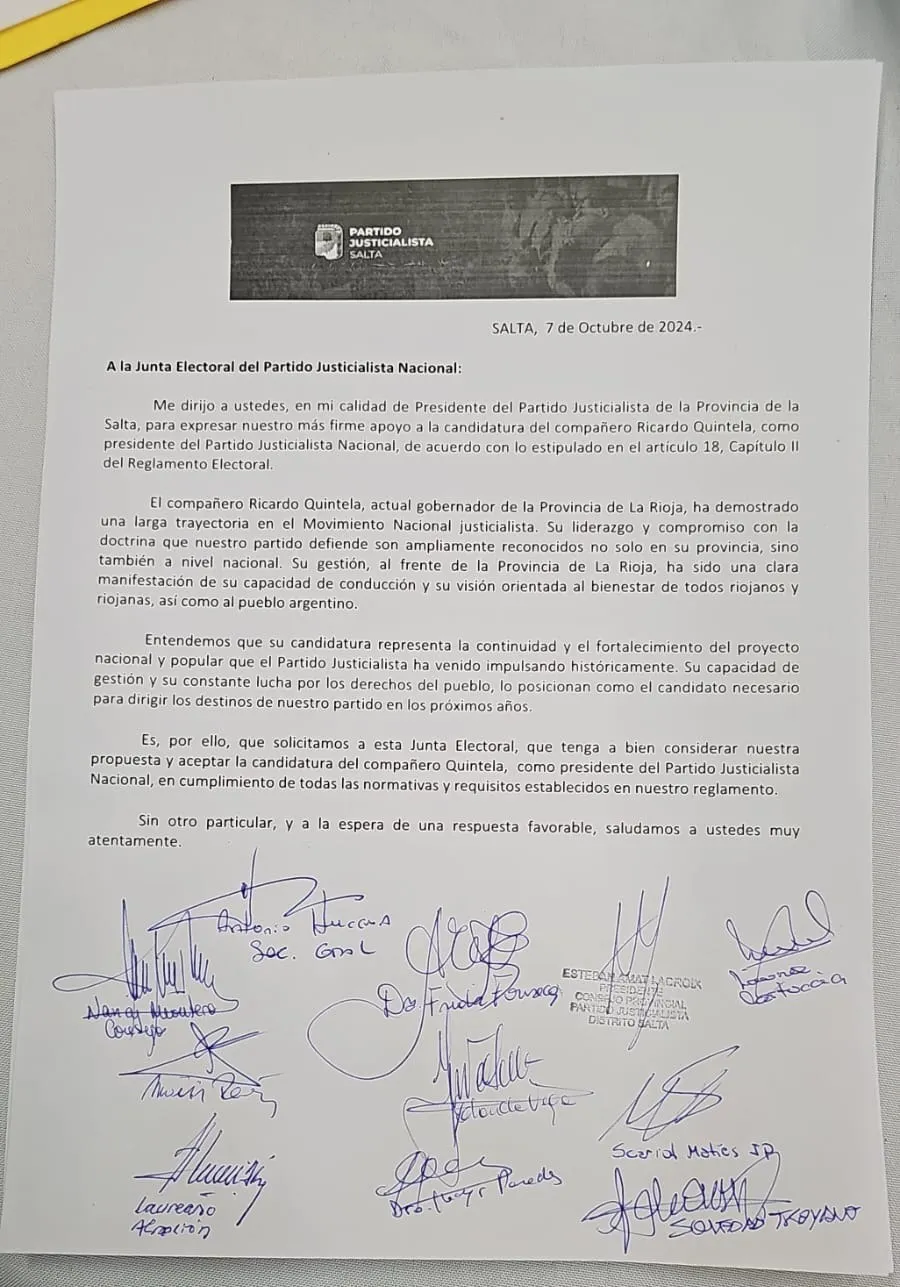 PJ Salta a favor de Quintela