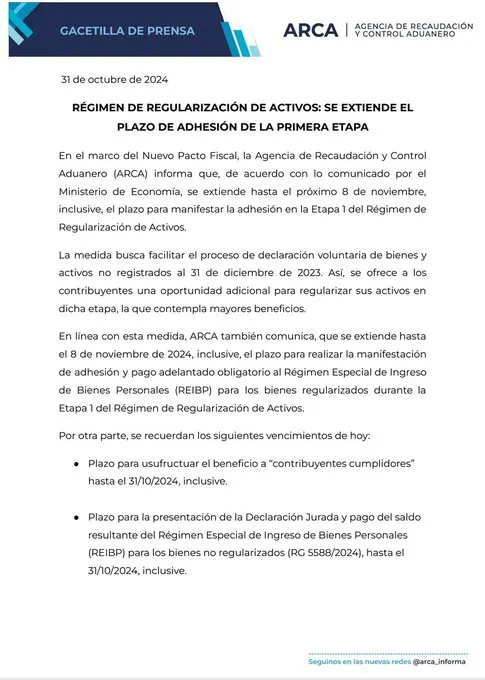 ARCA extiende blanqueo
