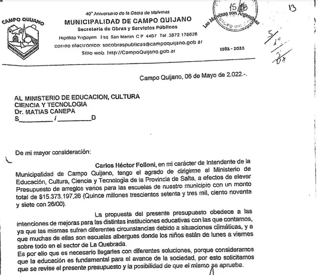 Informe Ministerio de Educacion a Gallardo, exconcejal