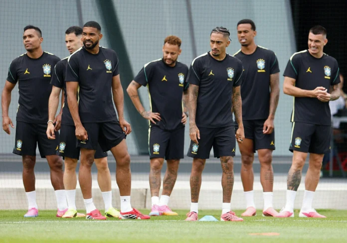 Jugadores de la selección de Brasil durante una presentación deportiva.