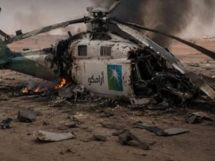 El helicóptero después del accidente.