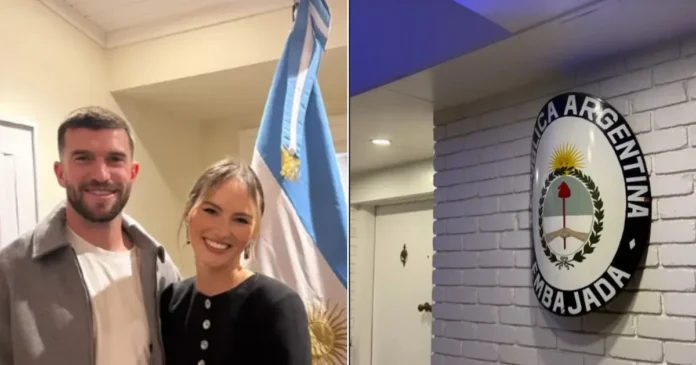 Tim Payne durante su presencia en la embajada argentina en Nueva Zelanda.