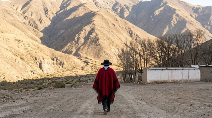 Un joven avanza a pie durante la peregrinación hacia el Milagro.